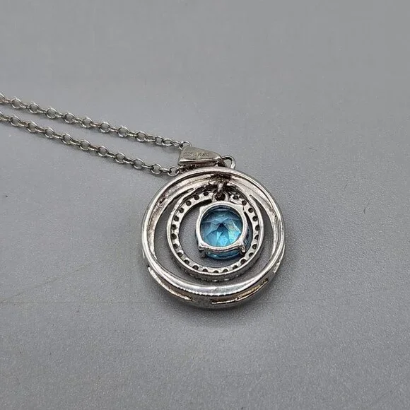 JWBR Sterling Silver 925 Pendant Necklace Floating Halo Blue Stone Accent 18" - Picture 6 of 10